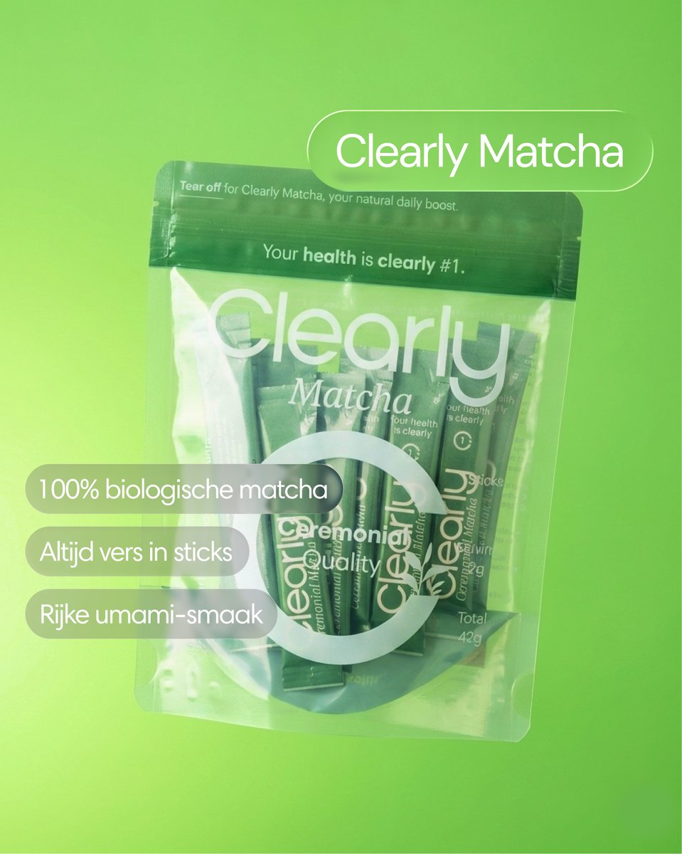 Clearly Matcha Thee Poeder – Verpakt in Sticks en 100% Biologisch uit Japan – Rijk aan L-theanine & Antioxidanten – Ceremonial Grade Matcha Thee – 21 x 2g Sticks