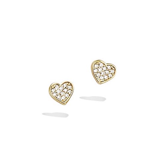 Boucles d'oreilles dorées en forme de cœur, serties de zircons.