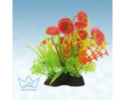 AquaKonings - Aquarium decoratie - Aquarium kunst planten - Nepplanten - Kunstplant -Plant Licht groen/oranje/roze - 13x7x15