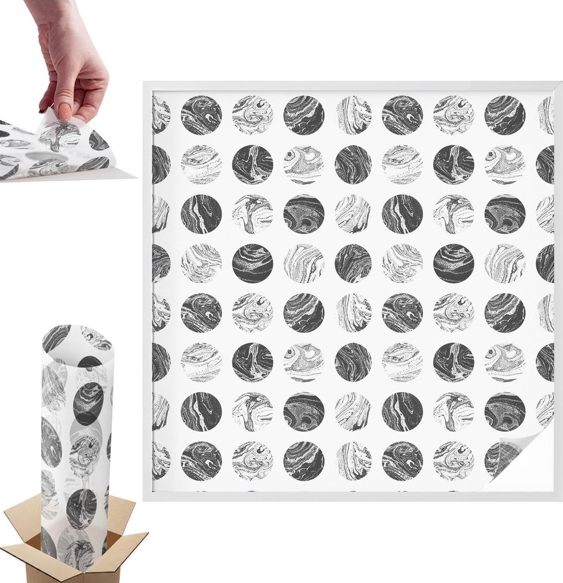 Tulup Raamfolie Anti inkijk - Marmeren elegantie Anti inkijk Raamfolie - 100x100 cm - Wit Raamfolie Tegen inkijk - Zelfklevende Anti inkijk Folie Glas in Lood - Voor de hal, voor het kantoor, voor een moderne slaapkamer - Raamfolie Zonwering