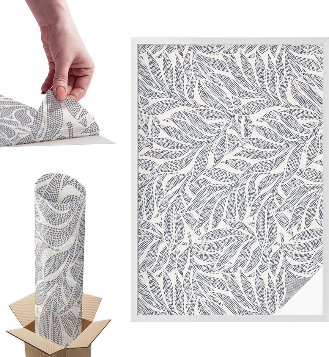 TULUP Raamfolie Anti inkijk - Bladdruppels Anti inkijk Raamfolie - 100x146 cm - Grijs Raamfolie Tegen inkijk - Zelfklevende Anti inkijk Folie Glas in Lood - Voor de woonkamer, slaapkamer en kantoor - Zonwerende Raamfolie Glas in Lood Grijs - Bladdruppels