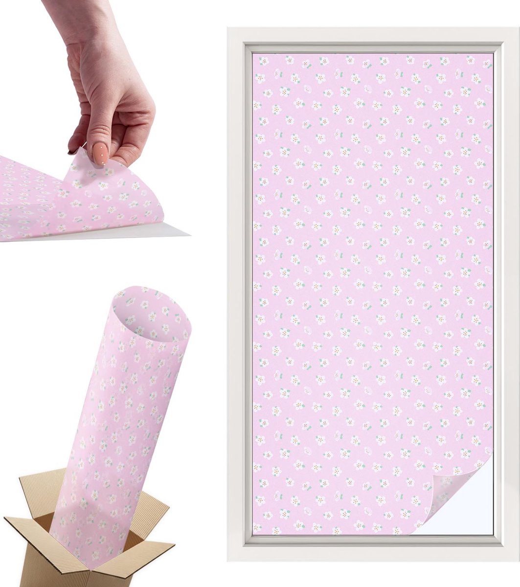 Tulup Raamfolie Anti inkijk - Bloemenpatroon Privacy Folie Raam - 50x100 cm - Roze Anti inkijk Folie - Raamfolie Tegen inkijk Glas in Lood - Voor de slaapkamer, badkamer en kledingkast. - Raamfolie Zonwering
