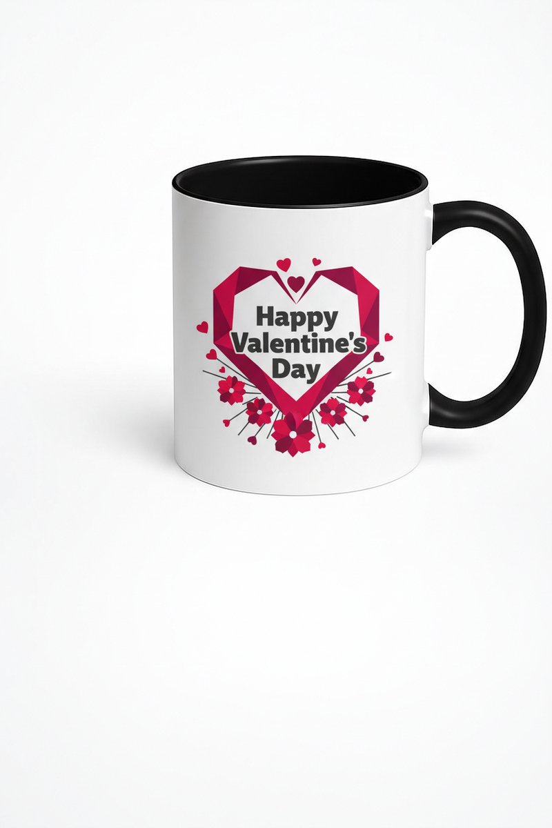 Valentijnsdag Mok 'Happy Valentine's Day' - Geometrisch Rood Hart Design