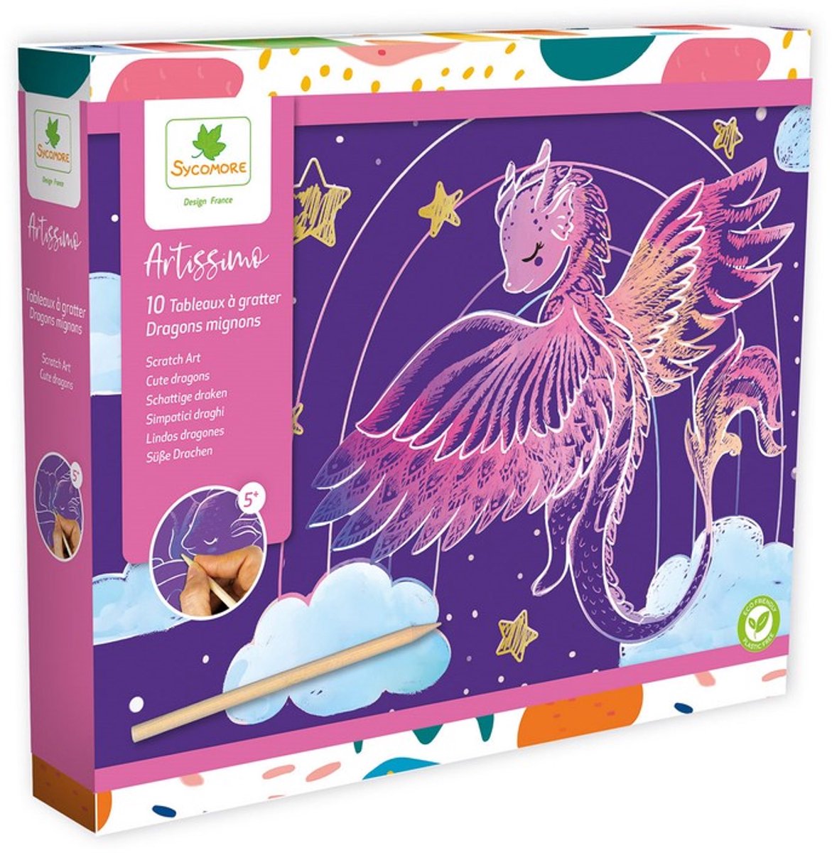 Sycomore scratch art knutselset - schattige draken creatief speelgoed.