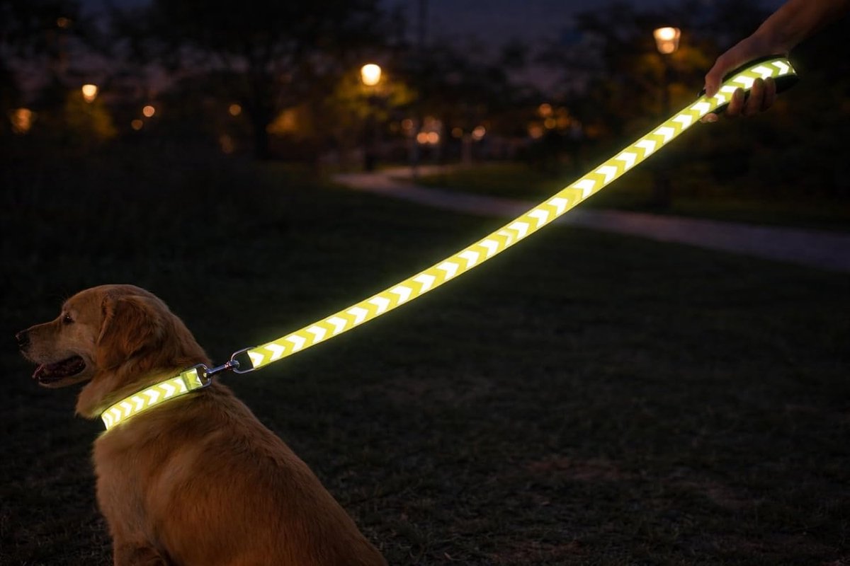 Hondenriem – looplijn Fergu Fluo geel 130 cm – 25 mm breed – nylon – reflecterend – soft handvat met neopreen – shiny karabijnhaak