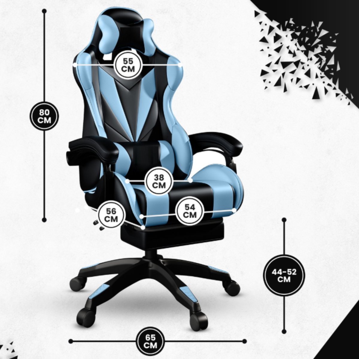 Bayt Gamingstoel Ergonomisch Zwart en Lichtblauw - afbeelding 3