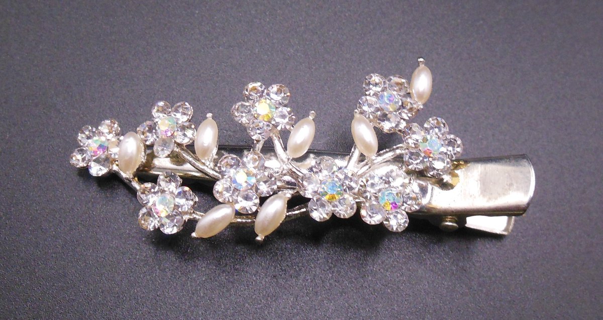 Duckklem met bloemetjes strass en parels - Communie
