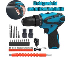 Zakboor Set Blauw, 12V Lichtgewicht Elektrische Schroevendraaier, Elektrische Accuboor met Accu & Oplader, Gereedschapset voor Thuis DIY