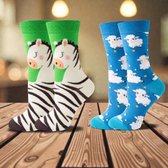 Happy Socks Dierensokken Set – Schapen & Zebra’s – 2 Paar – Maat 36-43 – Grappige Sokken – Cadeau voor Hem & Haar - schapen sokken - zebra sokken