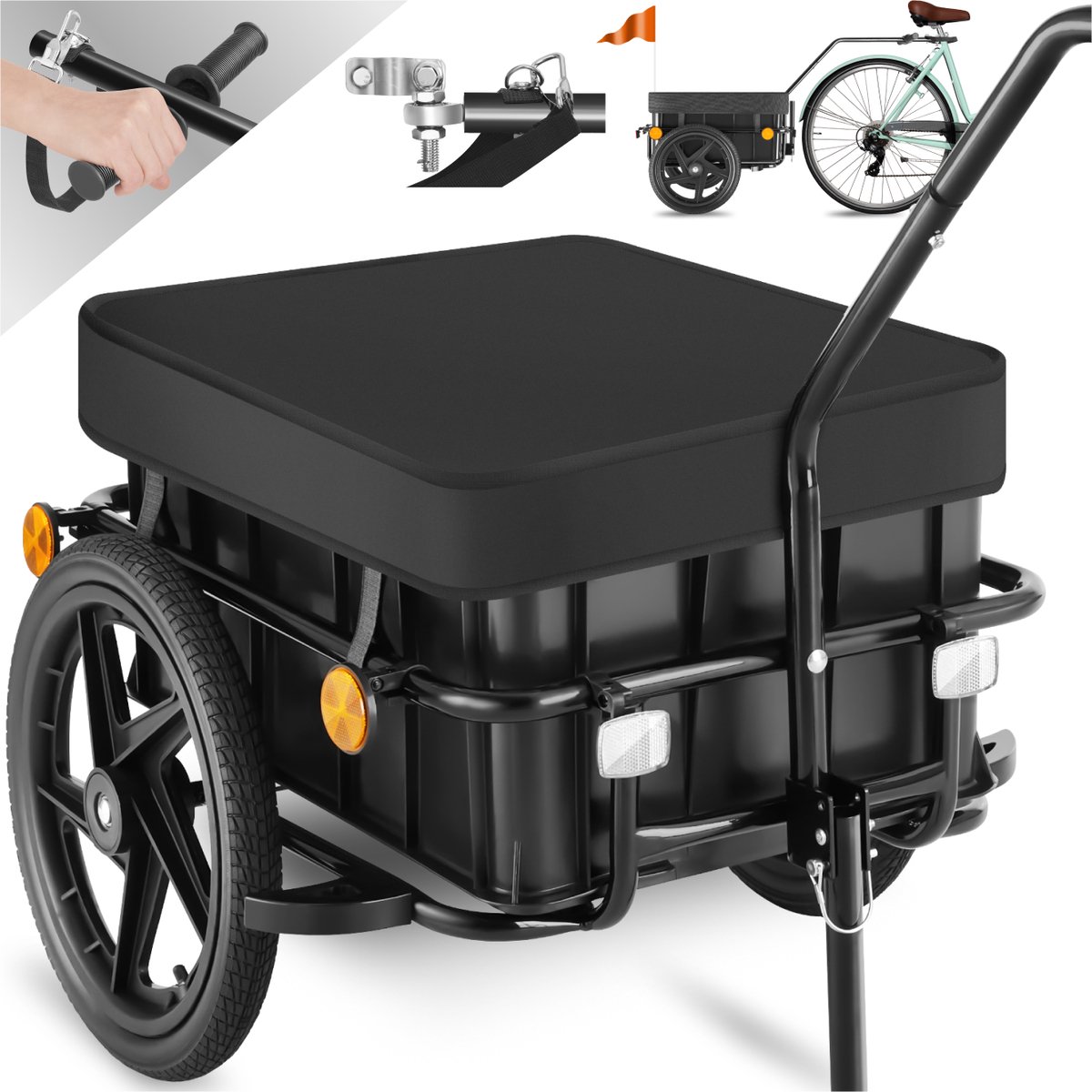 tectake® 2-in-1 Fietskar - Bagagekar en Duwwagen - Fietsaanhanger - Aanhangwagen voor Fiets, Mountainbikes en eBike - Transportwagen met Trekhaak - Met Koppeling, Zeildoek en Luchtbanden - Belastbaar tot 50kg