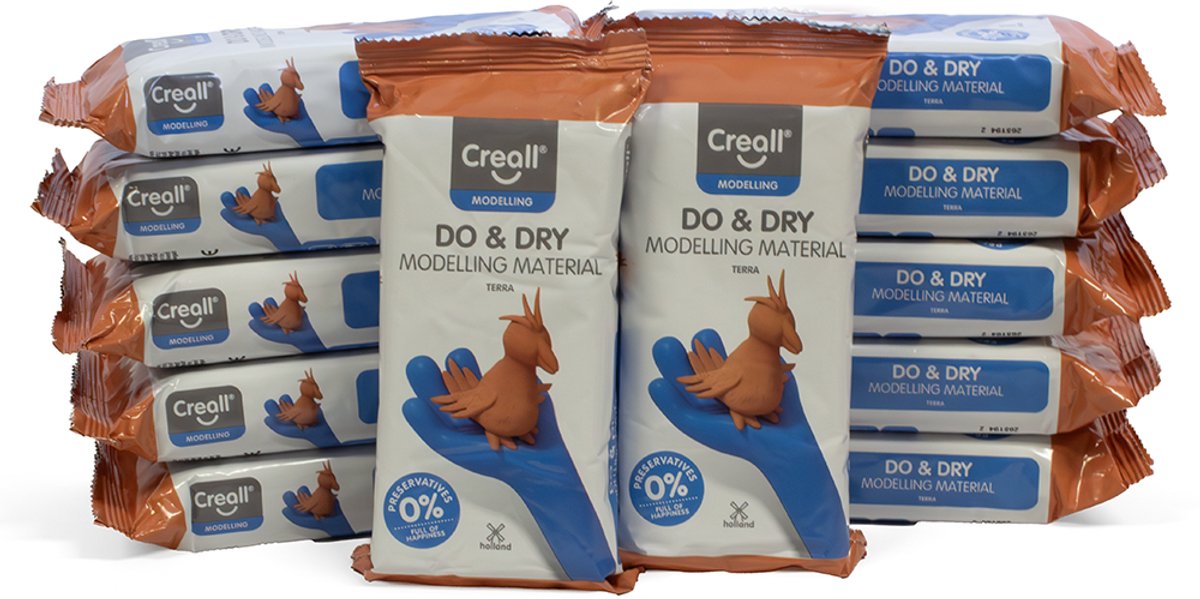 Creall Do & Dry | Luchtdrogende klei kleur Terra | 12 x 1000g | Made in Holland | Zacht en klaar voor gebruik | Made in Holland | Knutselwerk kinderen, school, hobby, DIY en creatieve projecten