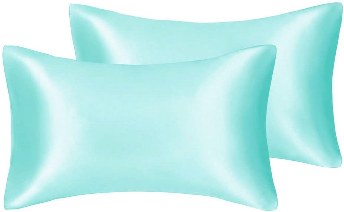 Famanu Satijnen kussenslopen 40x70 cm zwart set 2, zijdeachtig zacht voor haar en huid, envelopsluiting met 2 haarbandjes