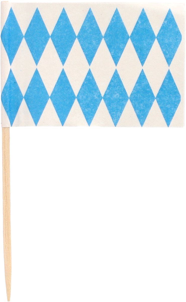 200x Cocktailprikkers blauw/witte ruit - Beieren Oktoberfest/Bierfeest thema versiering