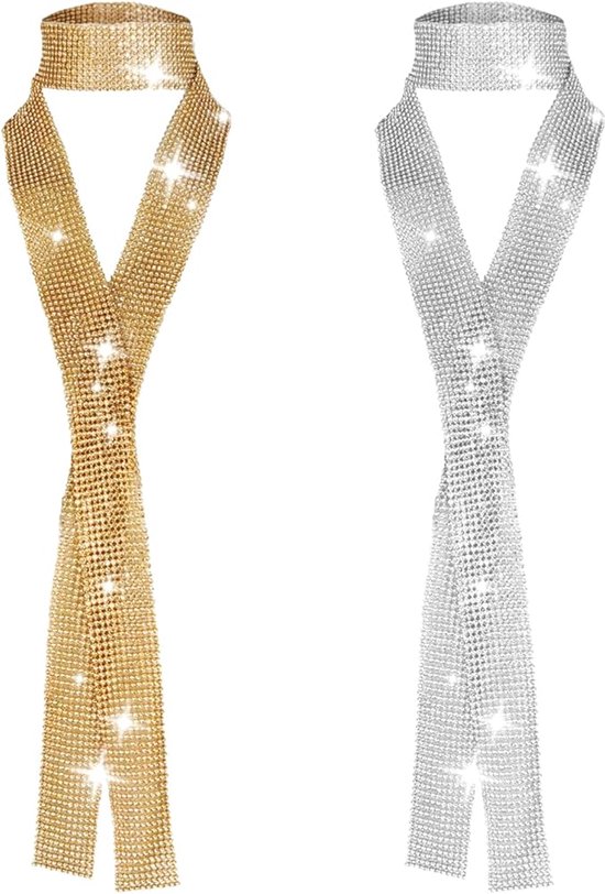 2 stuks metallic glinsterende sjaals, sprankelende sjaals voor dames, glitter sjaals met pailletten, jaren 70 kostuumaccessoires, disco voor cosplay, carnaval, verkleedfeest, 150*3,5 cm