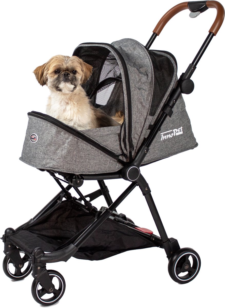 Bol.com InnoPet Hondenbuggy - City buggy - Zeer compact inklapbare hondenbuggy - Voor honden tot 11kg - Grijs aanbieding