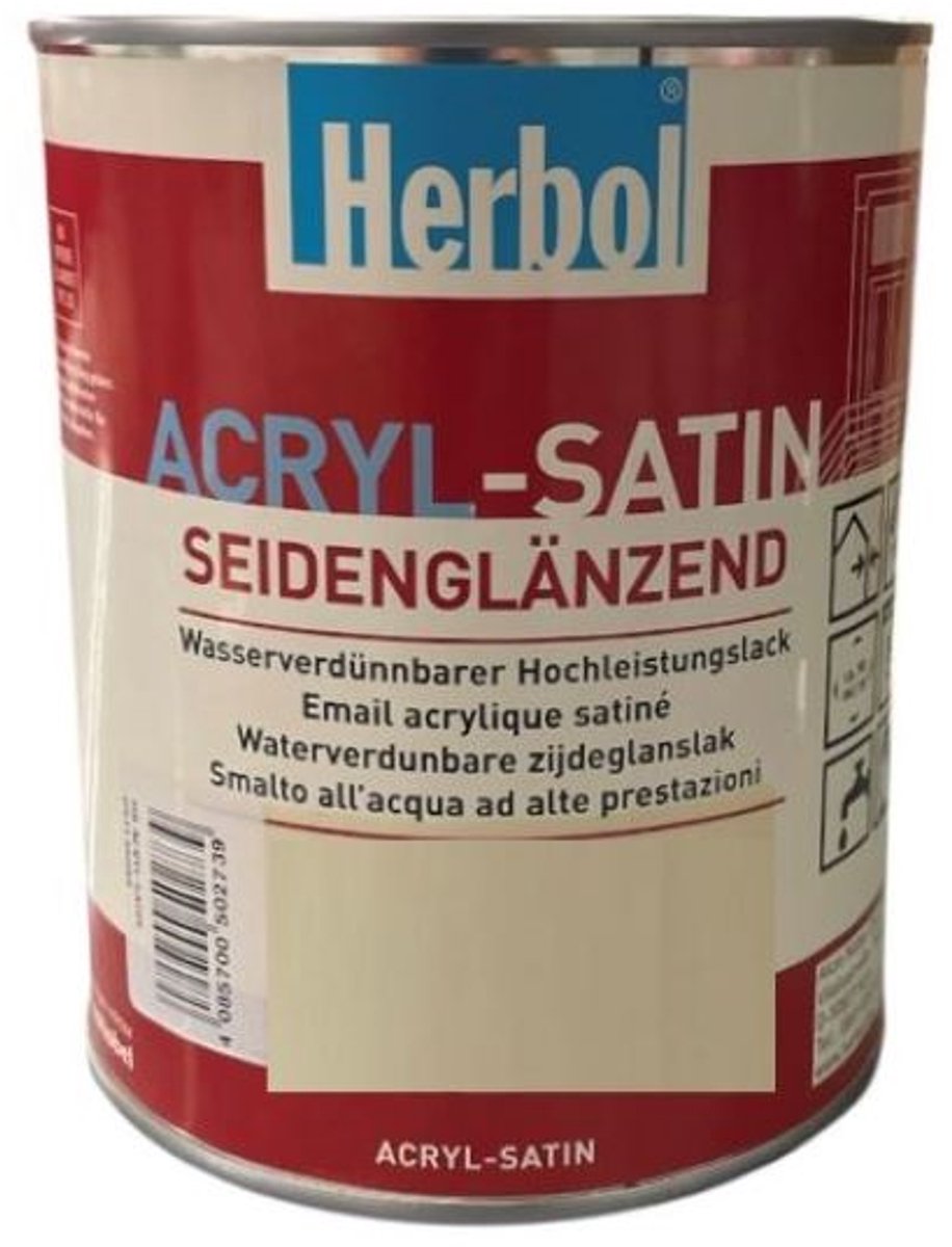 Herbol Acryl Satin - Watergedragen zijdeglanslak voor hout en diverse ondergronden - 1 L - Wit
