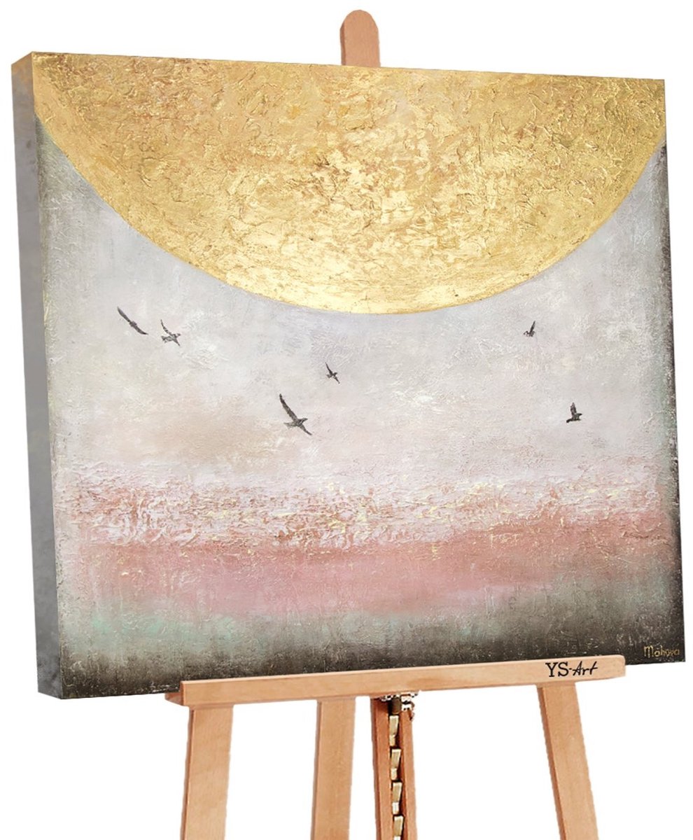 Canvas schilderij vierkant handgeschilderd zonne-energie II zon abstract – YS-Art Gallery – Energieke wanddecoratie voor woonkamer – Modern schilderij voor kantoor en hal without floater frame