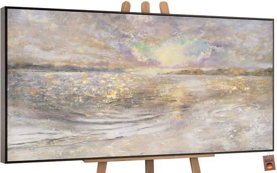 YS Schilderij Canvas schilderij groot handgeschilderd dageraad op zee zonsopgang maritiem Ð YS-Art Gallery Ð Luxe wanddecoratie voor woonkamer Ð Modern schilderij voor slaapkamer en hal Grey 200x100