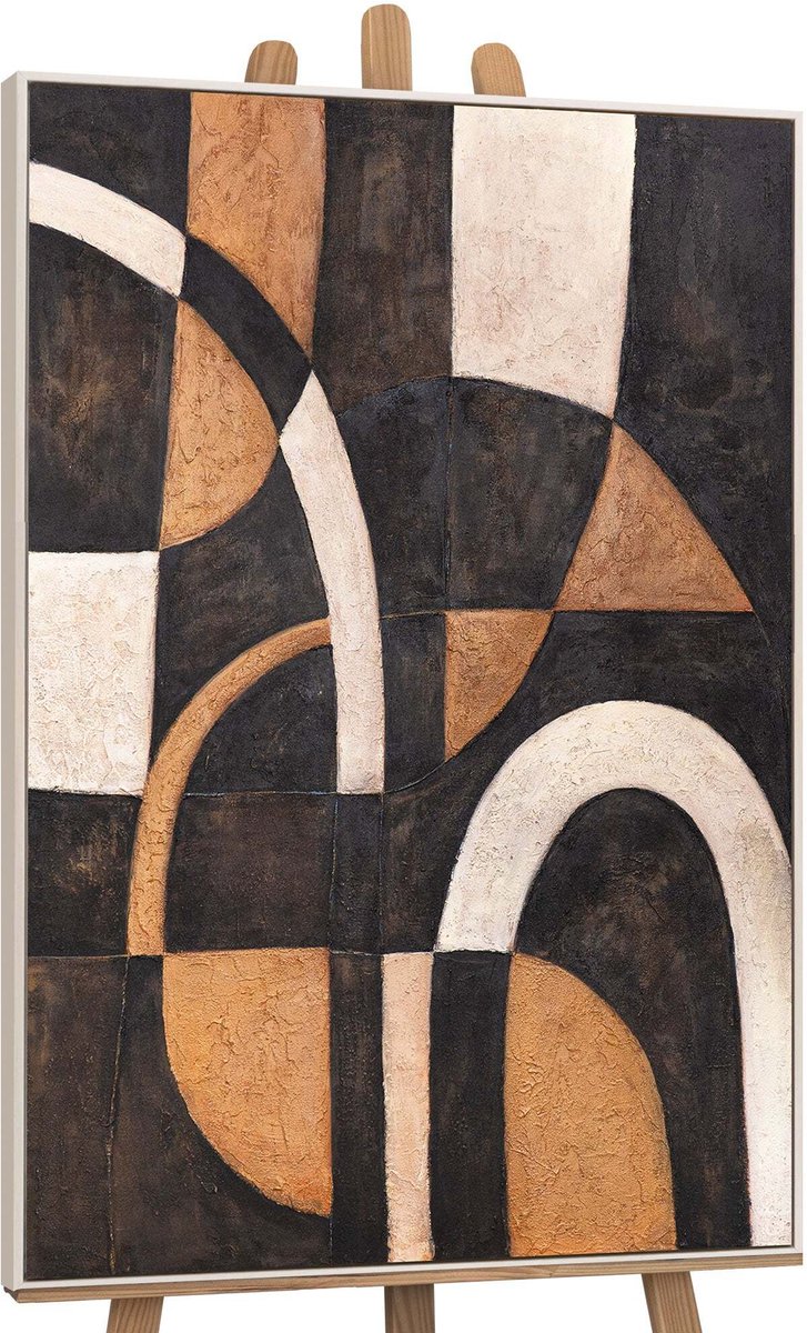 YS Canvas schilderij handgeschilderd harmony of curves abstract – YS-Art Gallery – Luxe wanddecoratie voor woonkamer – Modern schilderij voor slaapkamer en hal Beige
