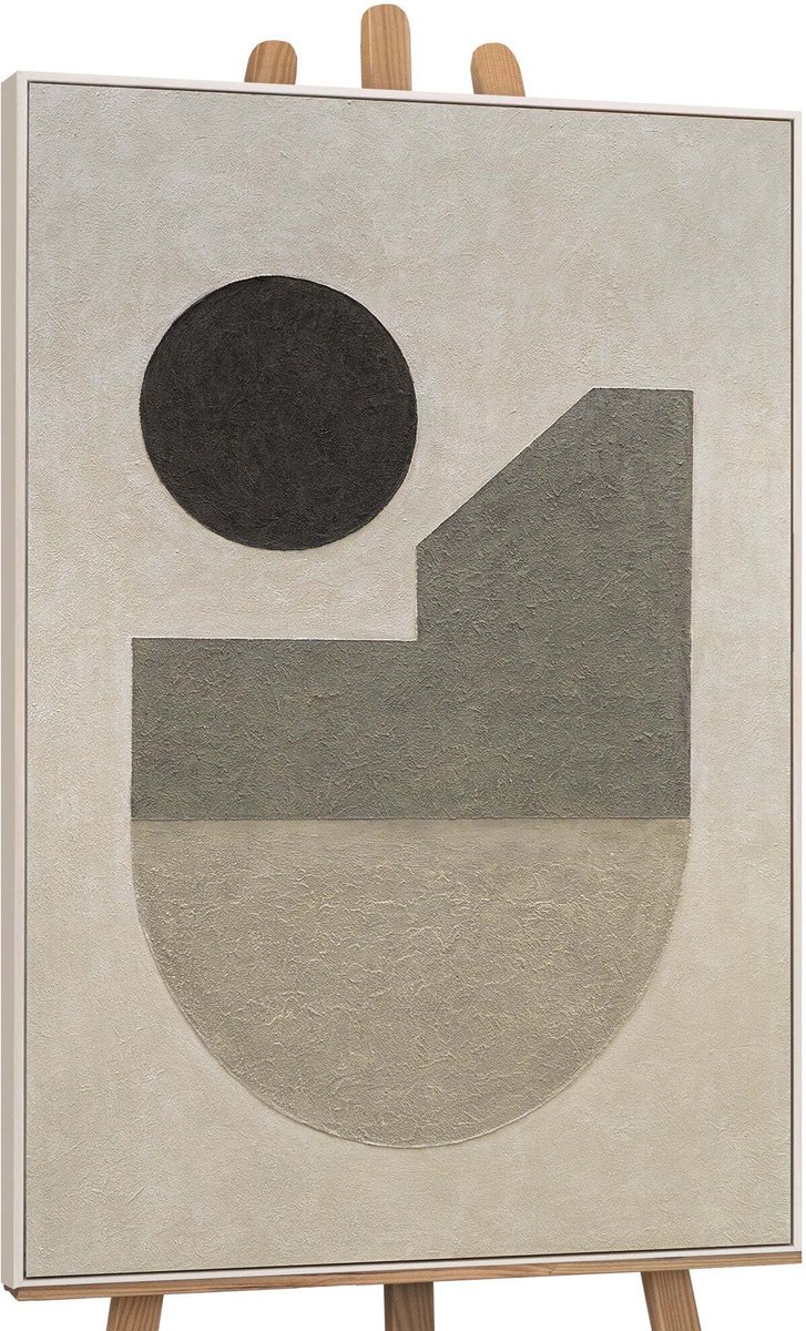 YS Canvas schilderij 120x80 cm handgeschilderd stilte van geometrie – YS-Art Gallery – Lijst: Beige – Luxe wanddecoratie
