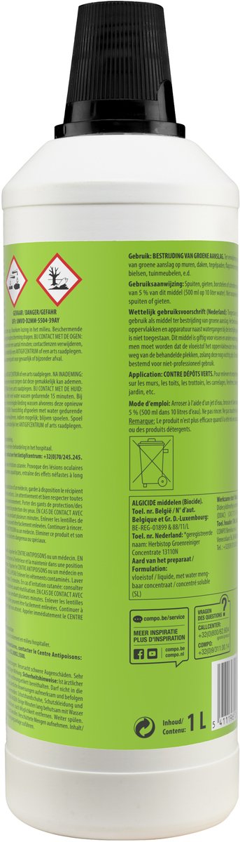 Herbistop Groenreiniger Concentrate - tegen groene aanslag - op terrassen, muren, tegels, daken, tuinmeubelen, ... - fles 1L (200 m²) van Merkloos	 — afbeelding 4