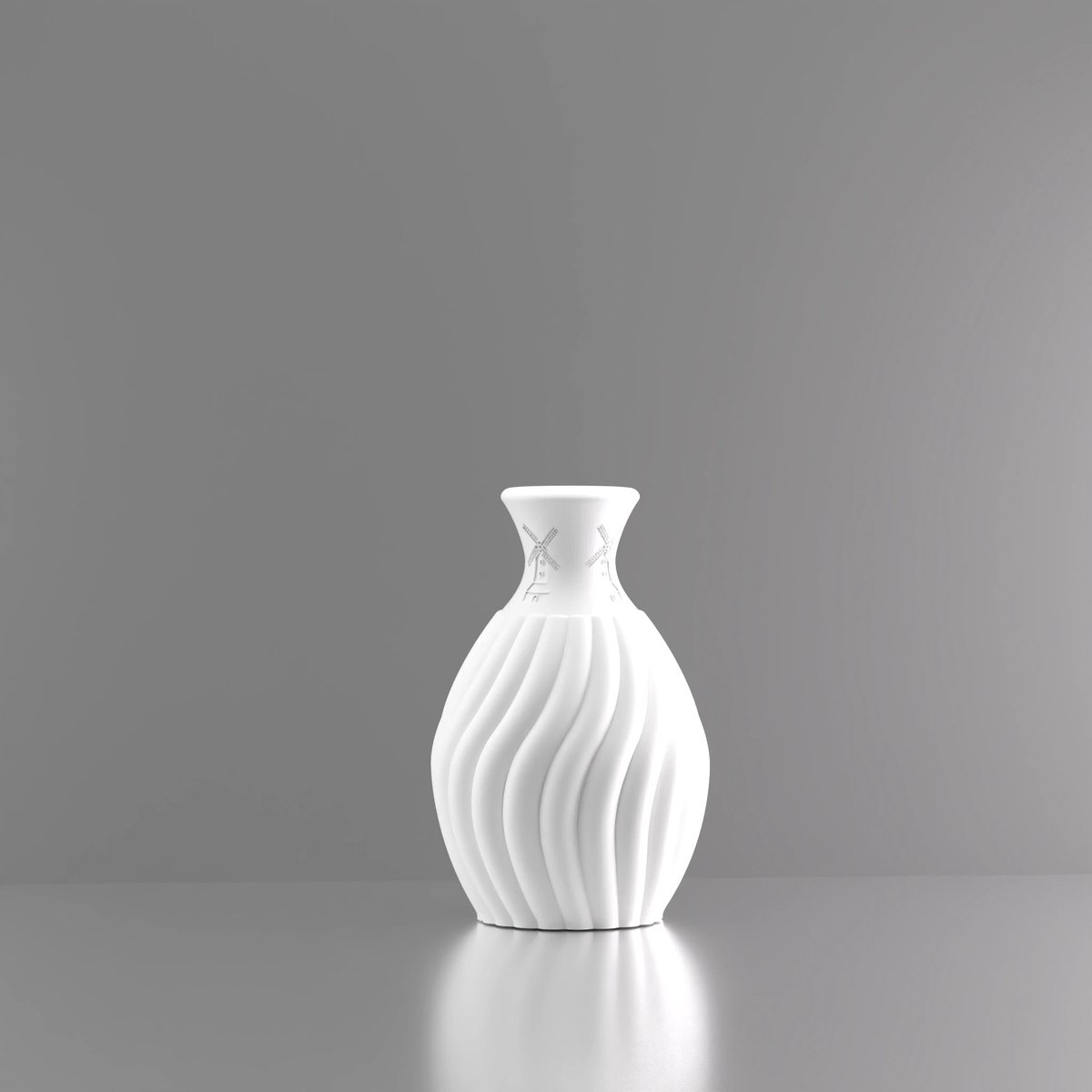 3d-gezellig Snoepje met molen - Vaas - Wit - Maat 20 cm - Kunststof - Modern - Bloemenvaas -100% gerecycled PLA (bioplastic)