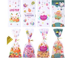 Paaszakjes 50 stuks - paassnoepzakjes - kleurrijk - transparant - koekjeszakjes voor chocolade - gedroogd fruit - snacks - konijnen - eieren - kuiken