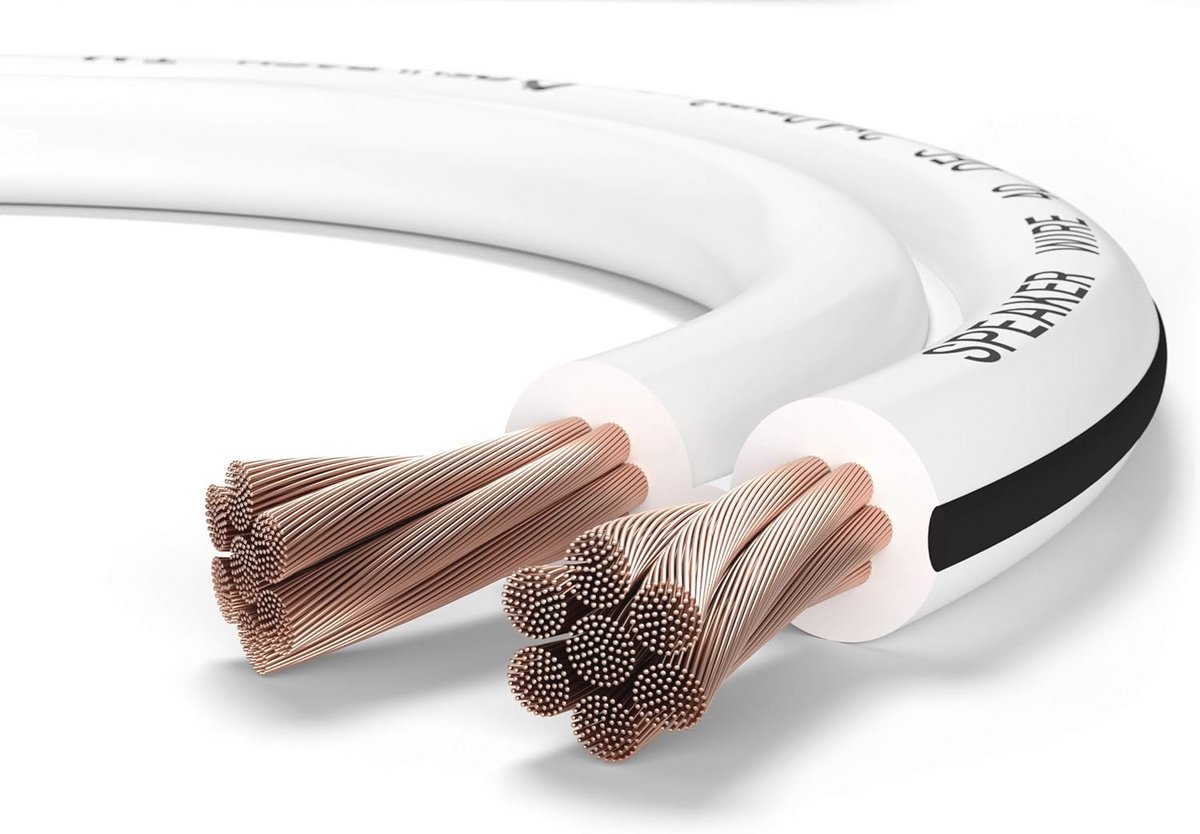Luidsprekerspanning Kabel - 2x4,0 mm², 20 meter, Zuurstofvrij Koper, Wit, Mini-Spoel
