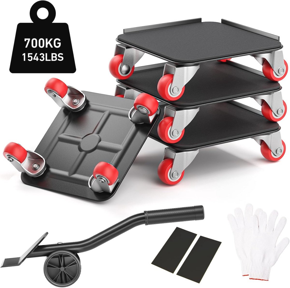 Meubeltransportrollerset met hefstang en 360 graden draaibare wielen voor zware meubels (700 kg)
