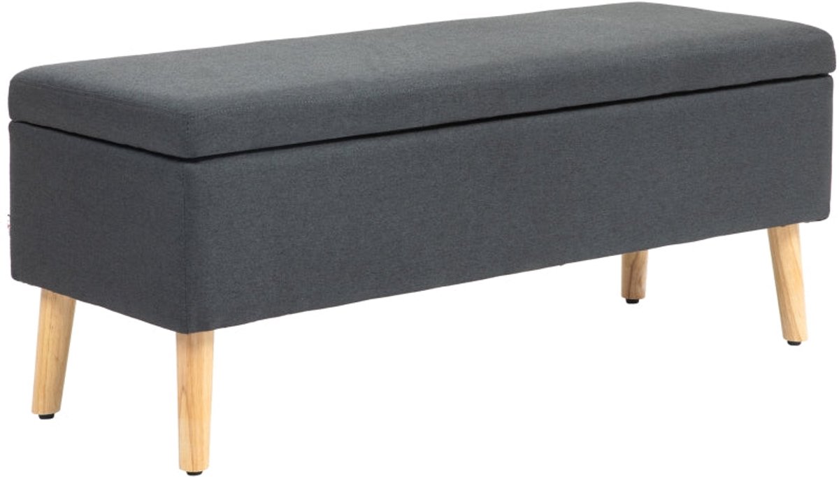 Merax Opbergbank met Klapdeksel - Scandinavische Zithocker met Opbergruimte - Stoffen Bank in Linnenlook met Houten Poten - Bedbank of Halbank - Donkergrijs - 220 kg