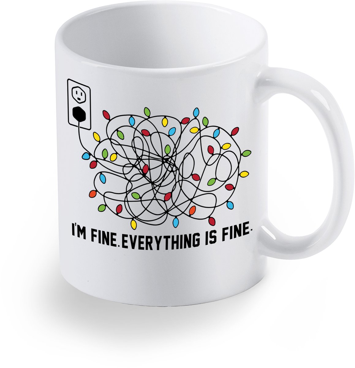 Bedrukte beker Kerstlampjes in de war / Stress everything is Fine - Koffie mok - Geschenk - gepersonaliseerd cadeau