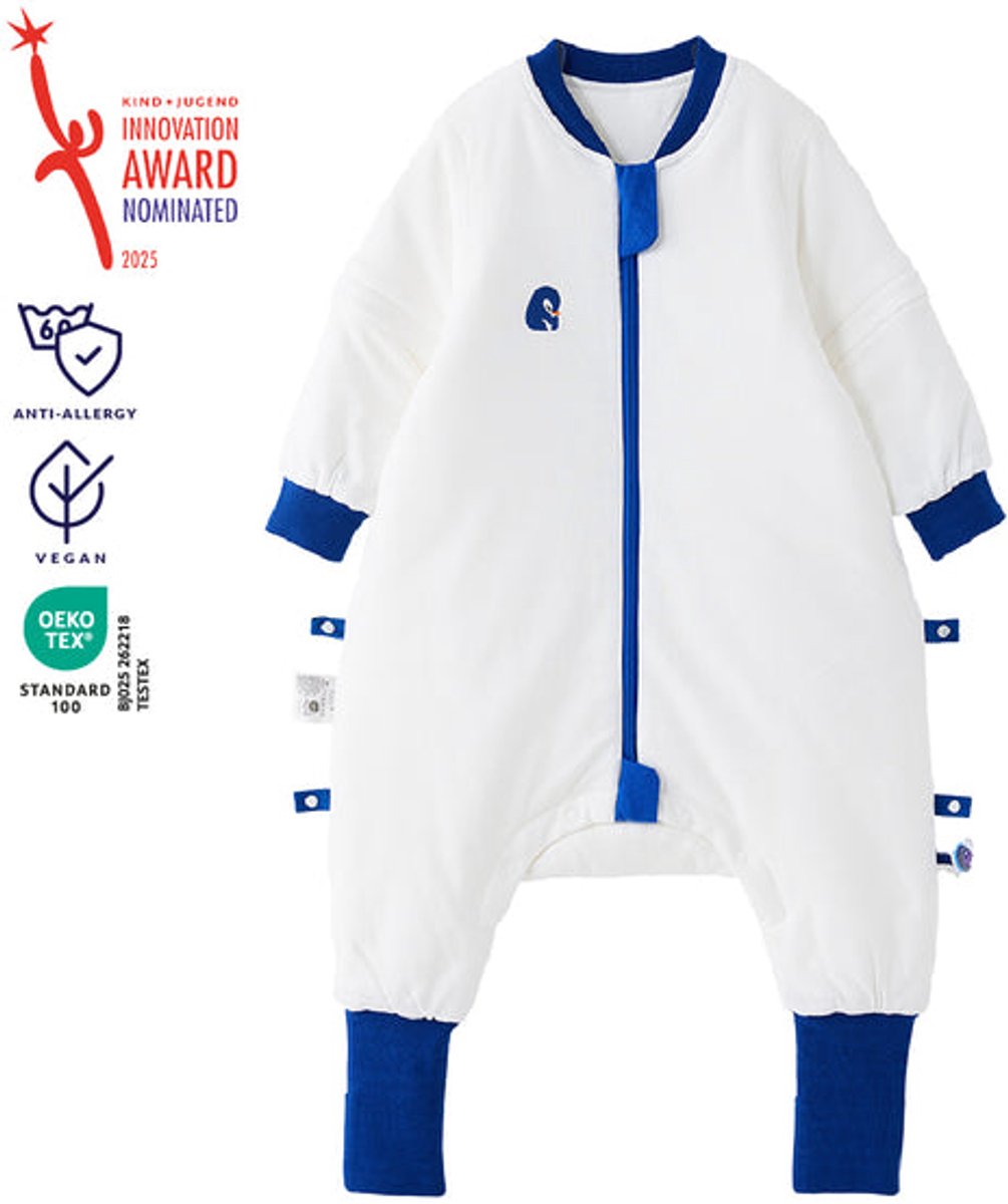 vos&bos PureGlow Slaapzak met Benen voor Gevoelige Huid - Antislip Voetjes - 3.0 TOG - L (92-104) - Blauwe Pinguïn