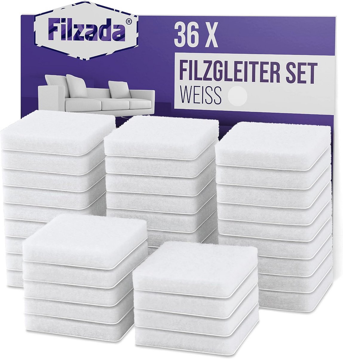 Zelfklevende Viltglijders 36 Stuks - 25x25 mm Vierkant - Professionele Meubelglijders in Wit