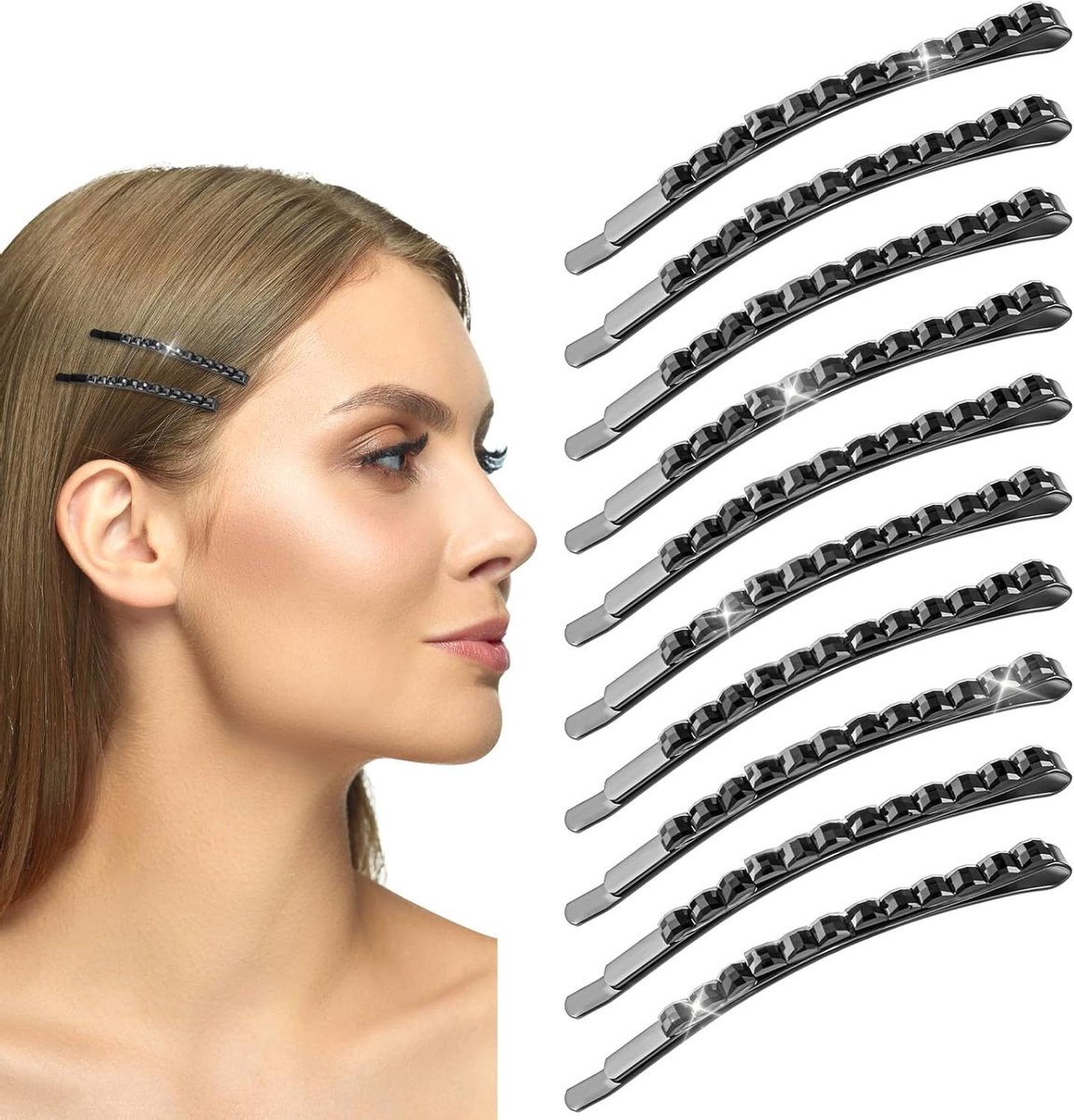 E-Ambar - Strass Bobby Pins in Zwart voor Haaraccessoires Bruids Bruiloft Feesten