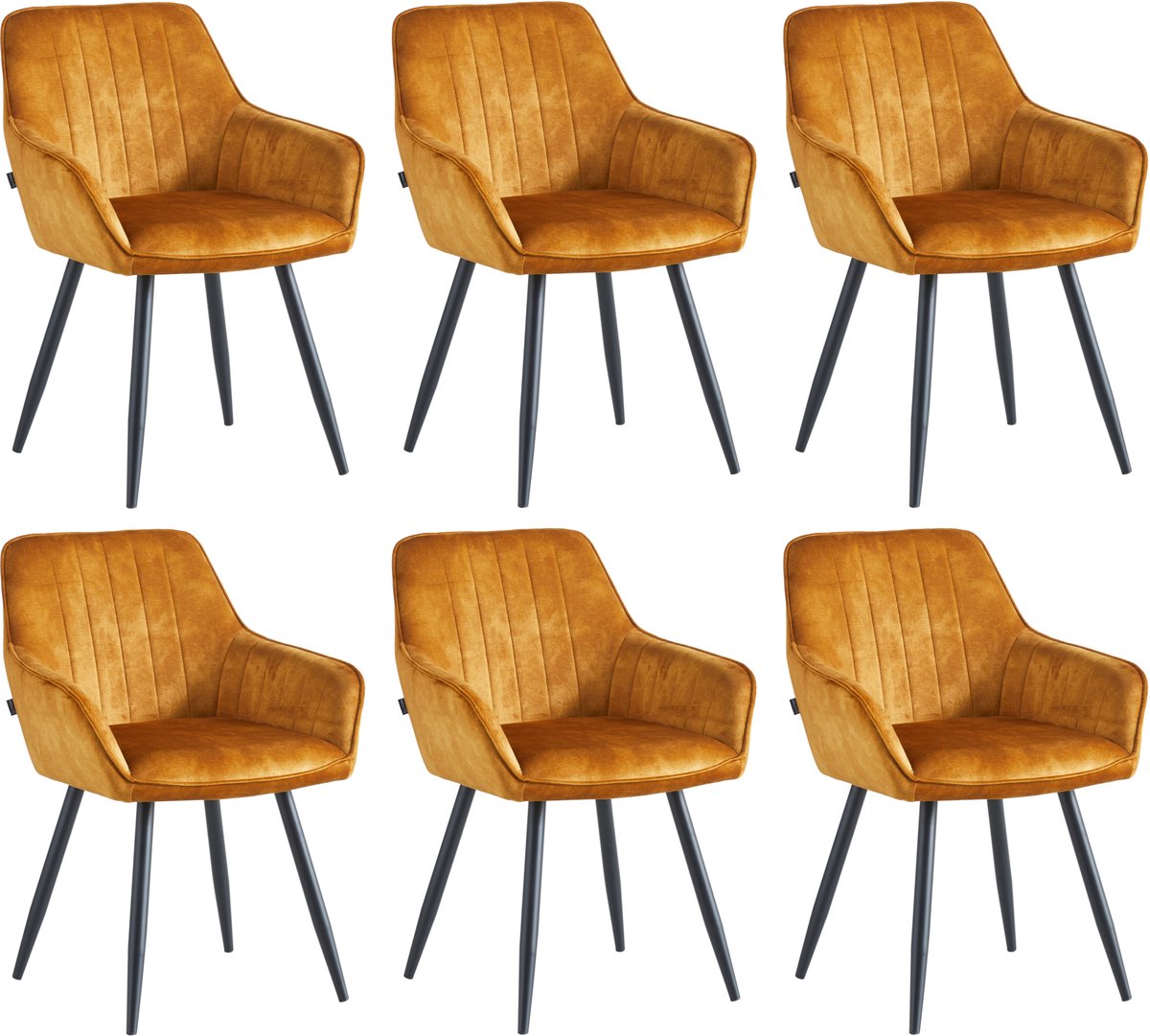 Colenis® - Ozzy Eetkamerstoel - Set Van 6 - Honey - Adoré Velvet - Industrieel - Met armleuning