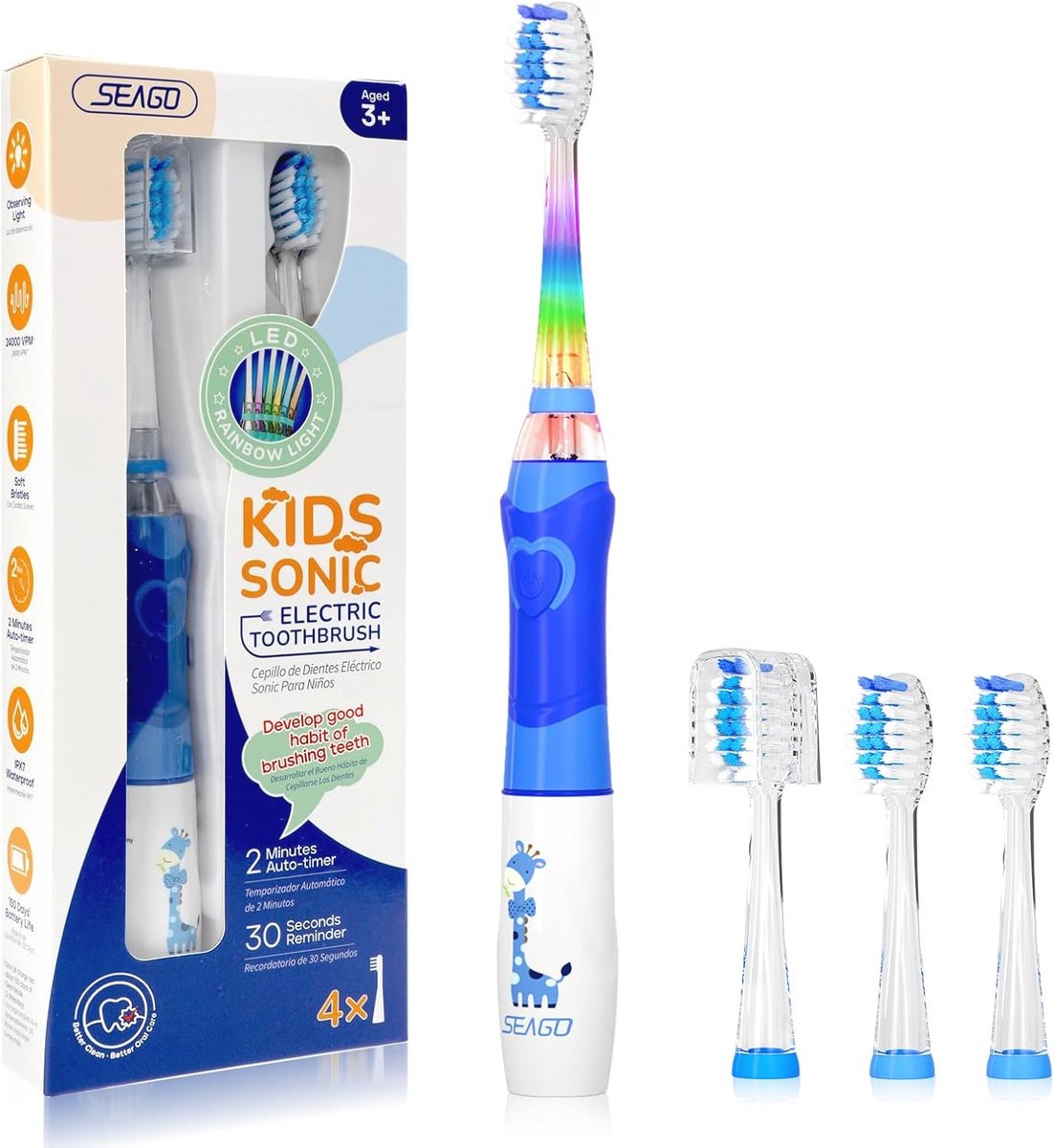 Elektrische Tandenborstel voor Kinderen 3+ Jaar met LED Licht, Timer en Waterdicht Design