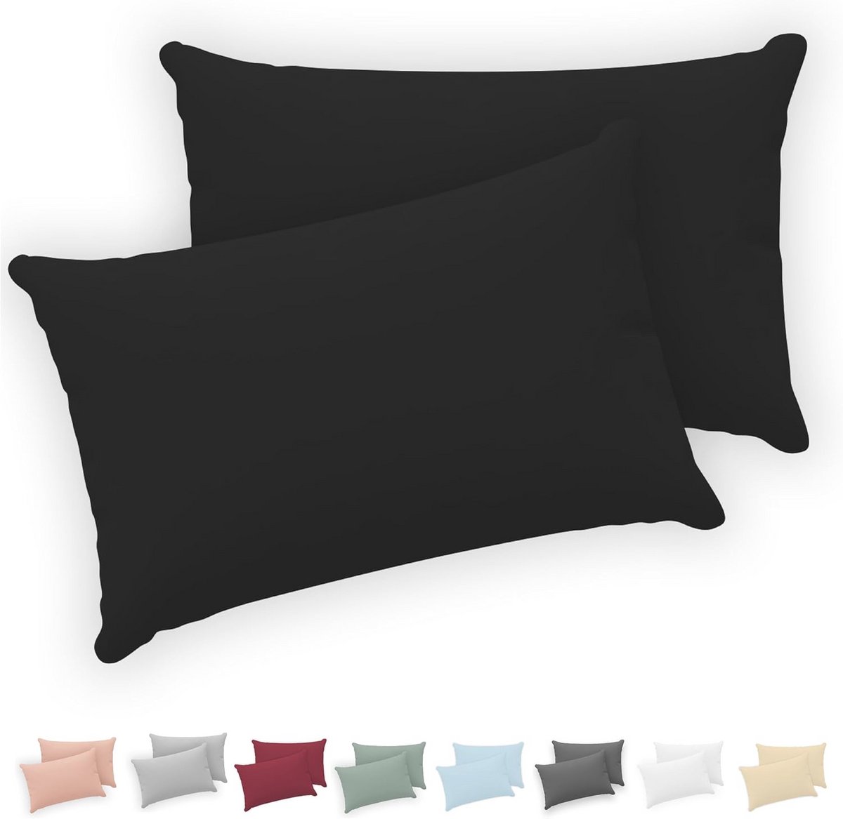SnelShoppen - Kussenhoes 30x50 cm Set van 2 - 100% Katoen Jersey 150 GSM - Zwart - Kussenhoes met Rits - Oeko-Tex Gecertificeerd voor Optimaal Comfort