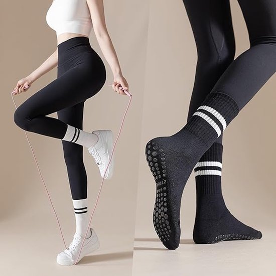 Antislip Pilatessokken voor dames - Sportsokken - Lange sokken - Antislip - Antislip Yoga Ballet Barre-sokken voor dames - Sportsokken voor in de sportschool - Verpakking van 3 paar van Merkloos — afbeelding 4