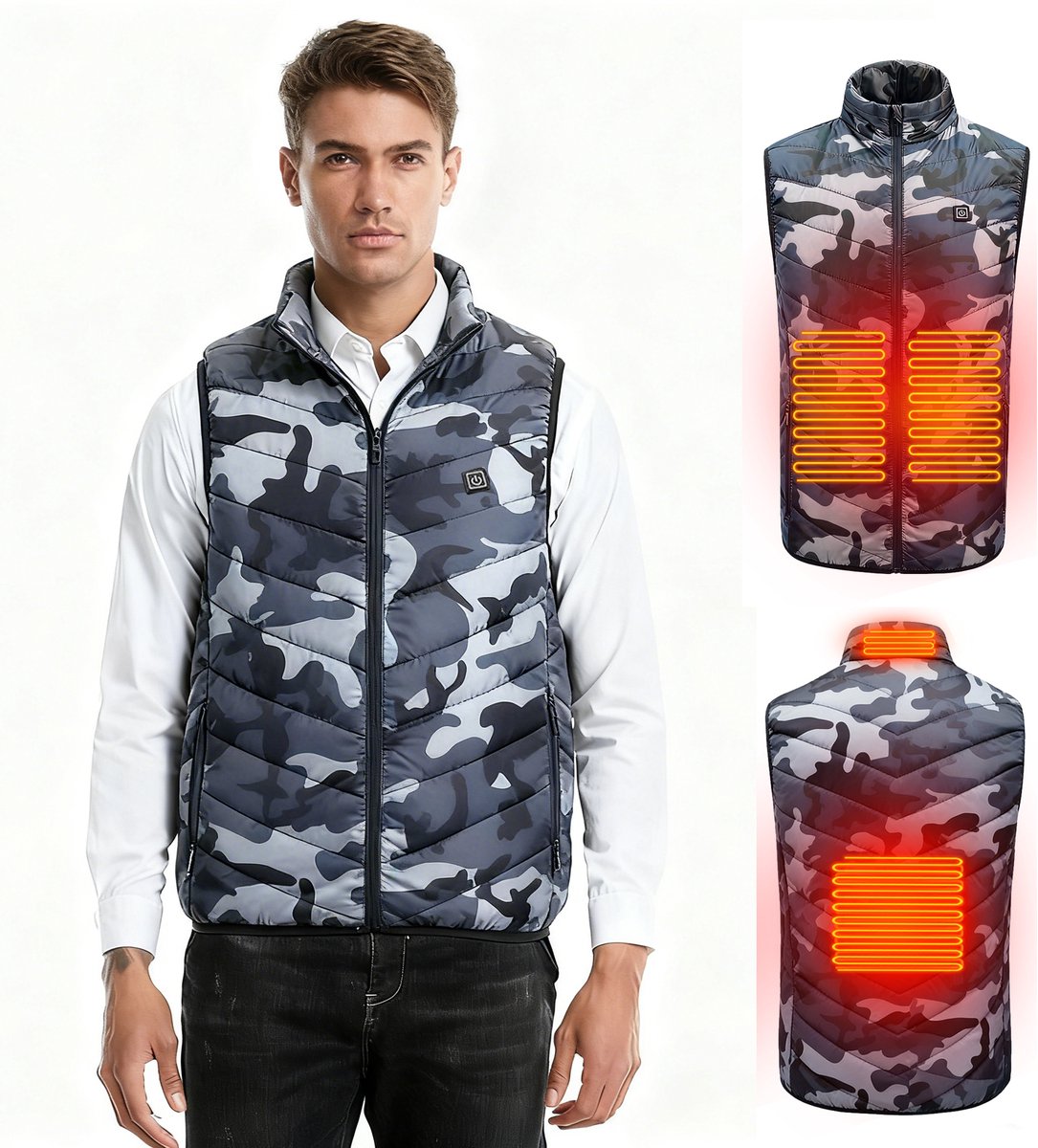 VIMOSE Verwarmde Bodywarmer Heren Outdoor Verwarmd Vest voor Mannen Powerbank niet inbegrepen -Camouflage-2XL Print