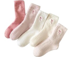 5 paar - Huissokken - Huissokken Dames - Warme Winter Sokken - Pluche Sokken - Antislip Sokken - Fluffy Sokken - Fuzzy Slipper Sokken - Slaapsokken - Slaapsokken van koraalfleece - zachte bedsokken voor dames - voor koude nachten - roze