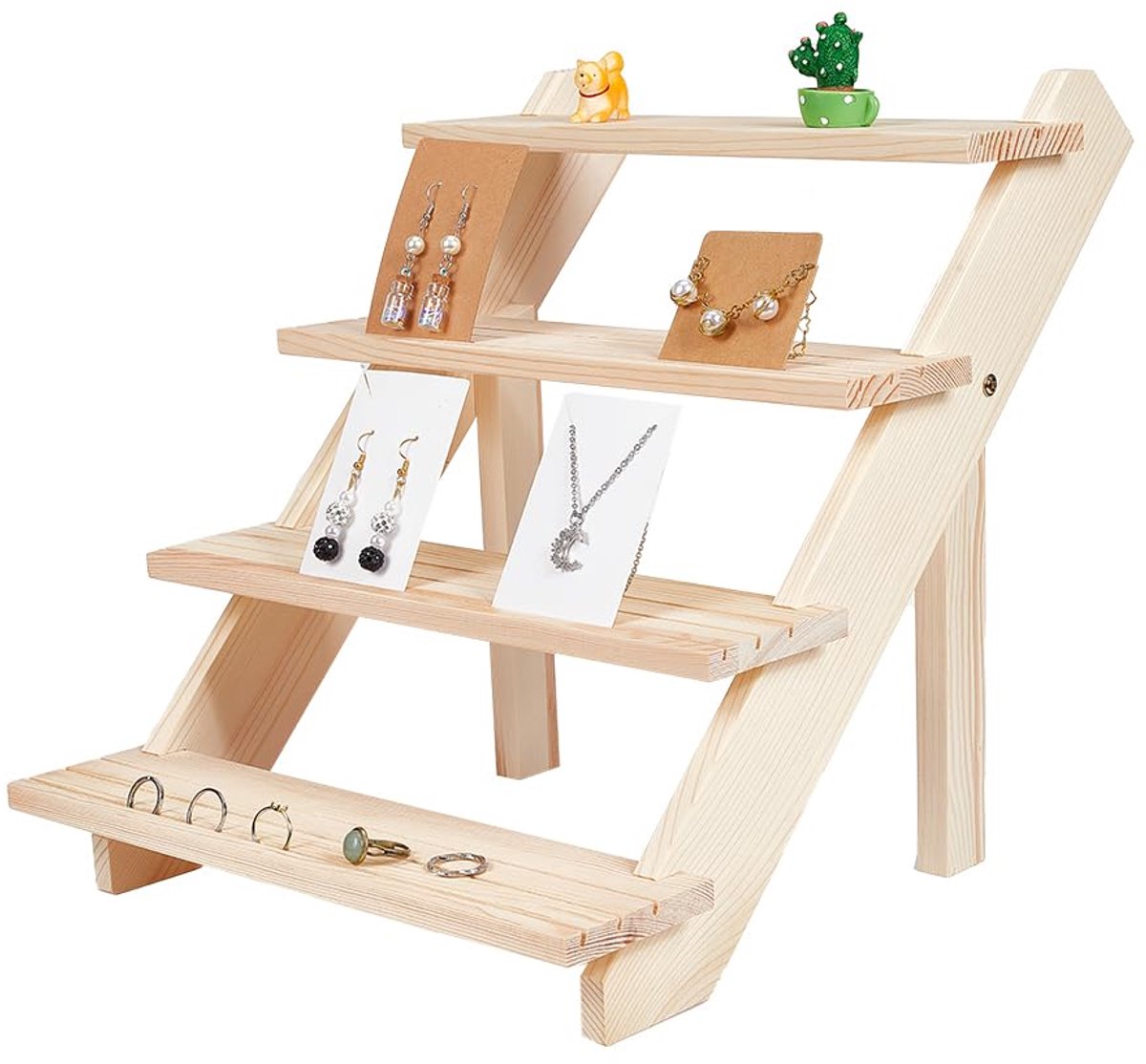 4-laags houten oorbellen displaystandaard, op maat gemaakte sieraden displaystandaard voor detailhandel, draagbare oorbellenhouder, sieraden displayrekken voor knutselen, sieradenopslag, displaycollectie