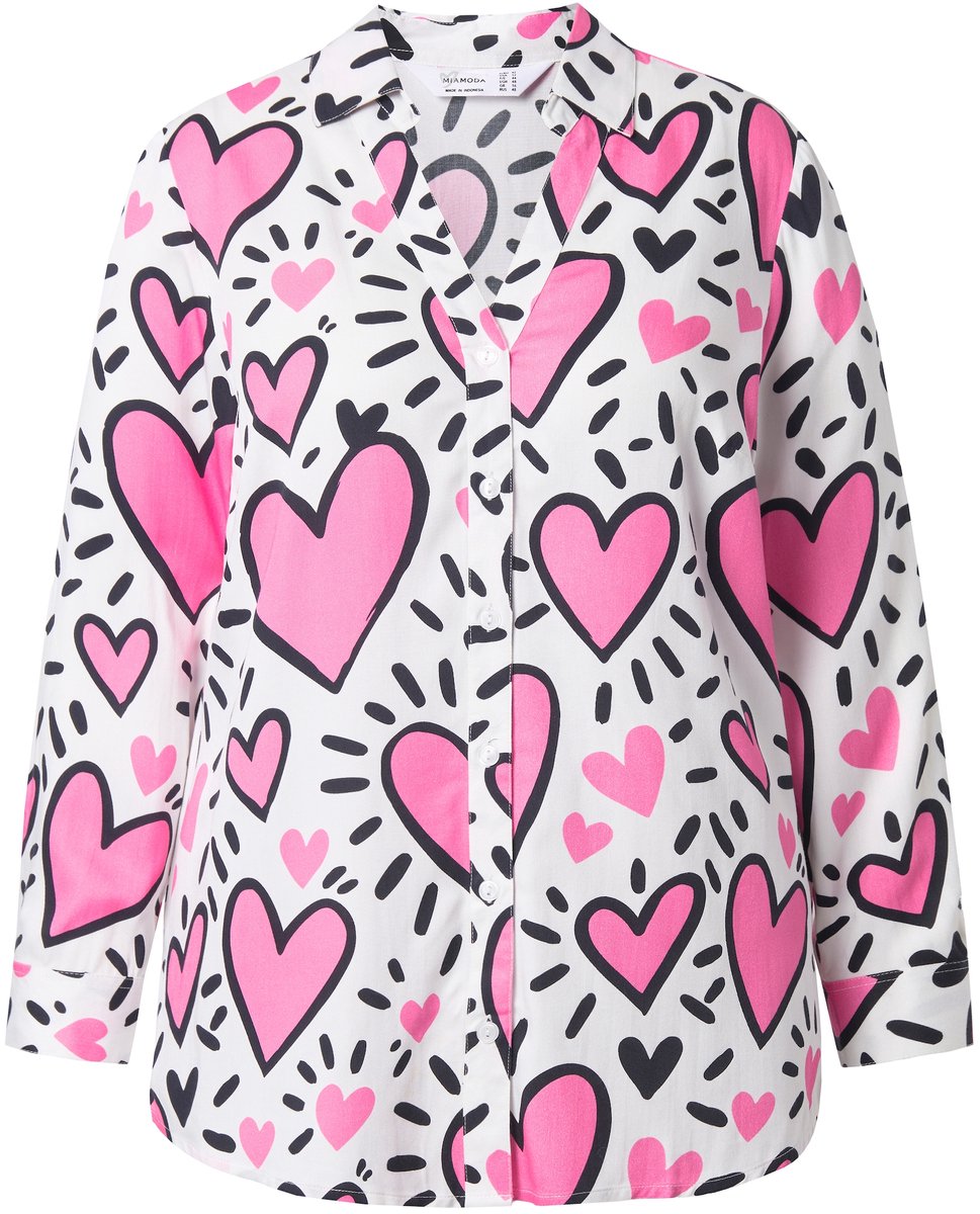 MIAMODA - Dames - Blouse comfort fit hartmotief lange mouw - Sneeuwwit - Maat 56