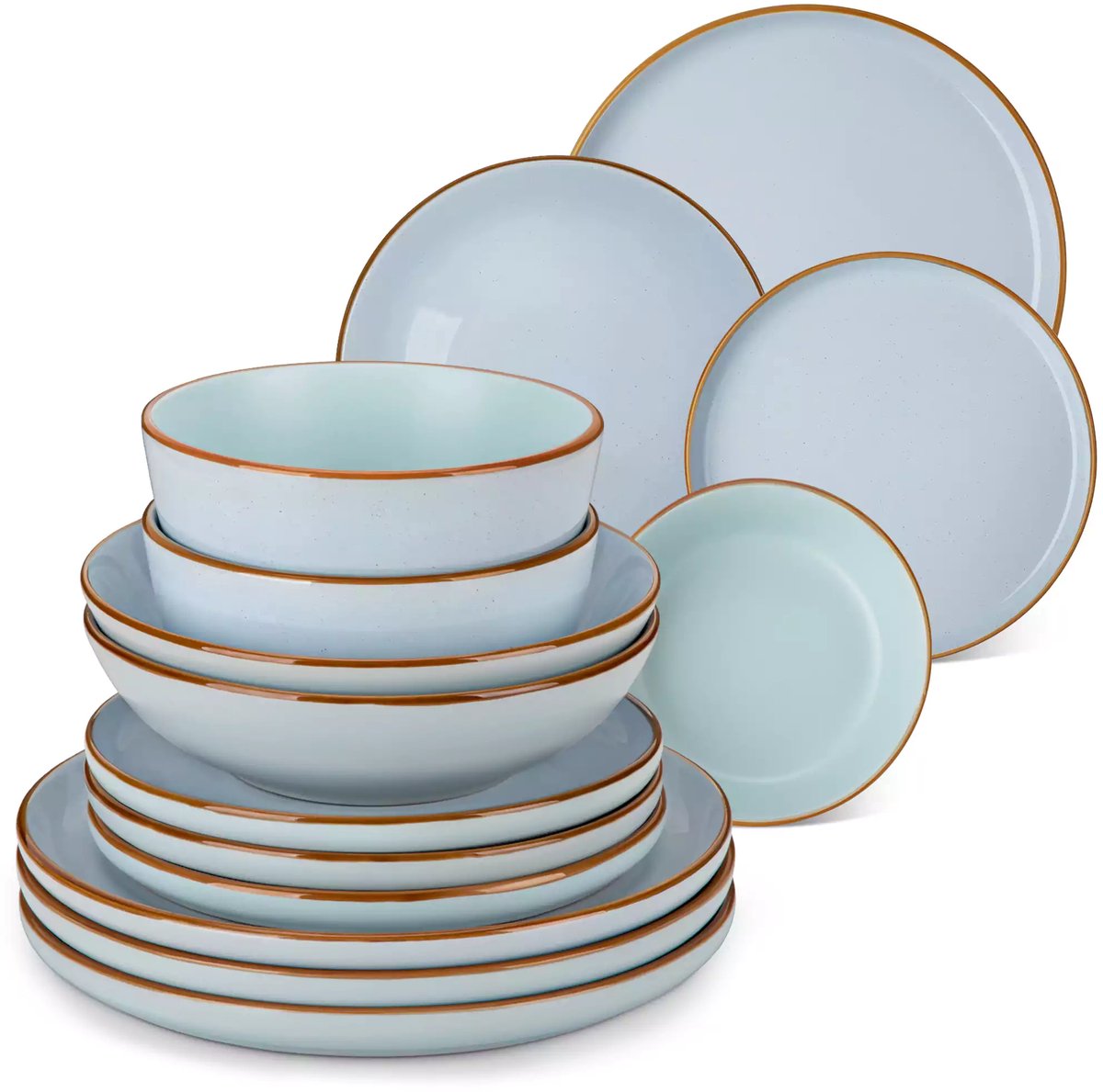 Luxe Serviesset – 16 delig – 4 persoons – Steengoed - Bordenset – Dinner platen – Dessertborden - Kommen - Pastabord - Blauw