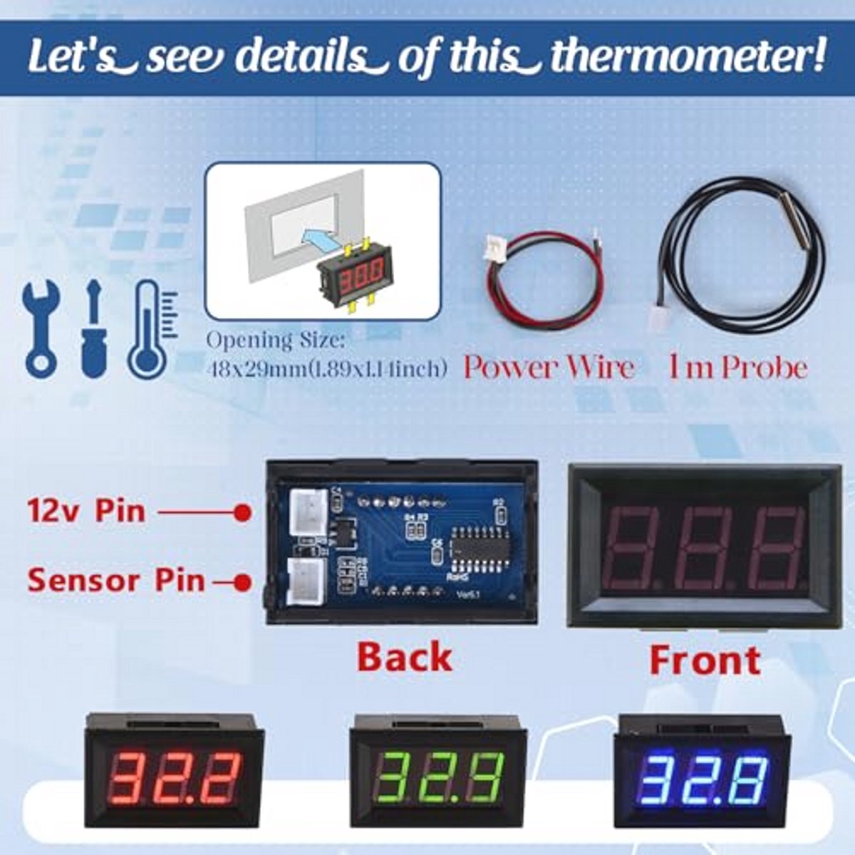 Digitale Thermometer met Sonde - Waterbestendig Temperatuur Monitor voor Koelkast, Freezer en Aquarium