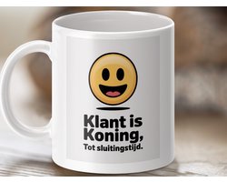 Mok, klant is koning, grappige mok, cadeau voor winkelpersoneel, winkelmedewerker mok, klantvriendelijkheid mok, grappige spreuk mok