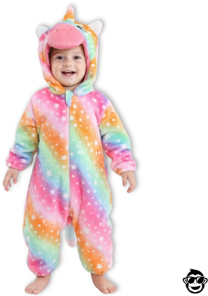 BoefieBoef Unicorn Regenboog Dieren Baby Onesie Peuter Pyjama Kinderen 2-4 jaar 6 maanden tot 2 jaar – Eenhoorn – Verkleedkleding met Luierrits – Voor Carnaval, Kerst- en Kraamcadeau – Flanel - Romper - Boxpak - Jongen - Meisje - Kruippak - Winterpak — afbeelding 5