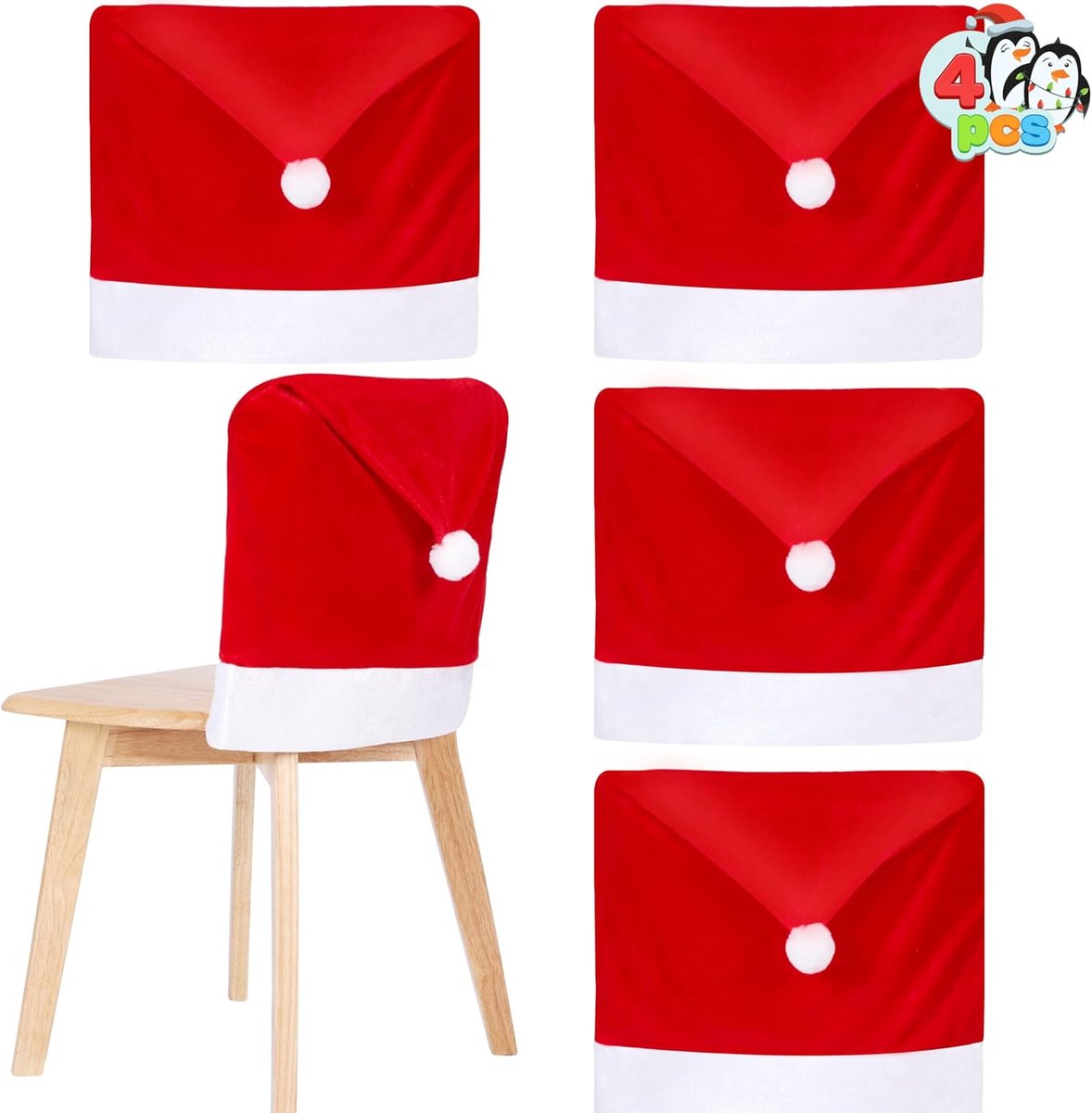 Mmgoqqt - 4 Stuks Kerstmuts Stoelhoes - Kerstdecoratie - Stoelversiering - Rood-Wit - 49x60cm - Anti-Vervorming - Vakkundig Gemaakt