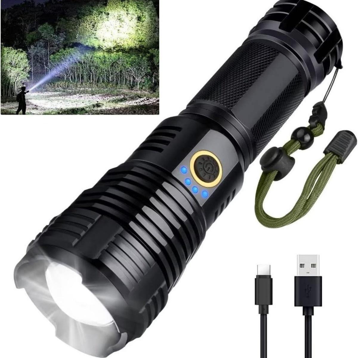 TOVBMUP Zaklamp - Oplaadbaar - LED-zaklamp - Superhelder - USB-oplaadbare zaklamp - IPX4 waterdicht - Zoombare zaklamp - Geschikt voor noodgevallen buitenshuis