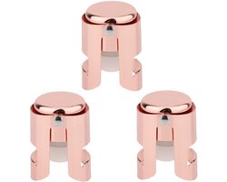 3 stuks champagnestoppers, roestvrijstalen en siliconen fleskurk, lekvrij, houdt bubbels vers, champagnestoppers, herbruikbare wijnstopper voor cava, prosecco en mousserende wijn (roségoud)