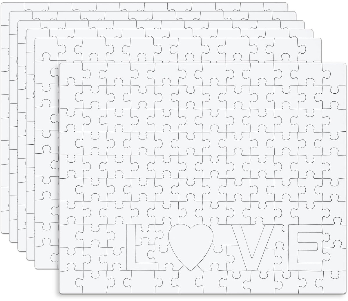 6 Sheets Blank Jigsaw Puzzles, 120 Pieces Puzzle Pieces Heart 20x25cm With LOVE Words, White Puzzles for Activity Party DIY Craft